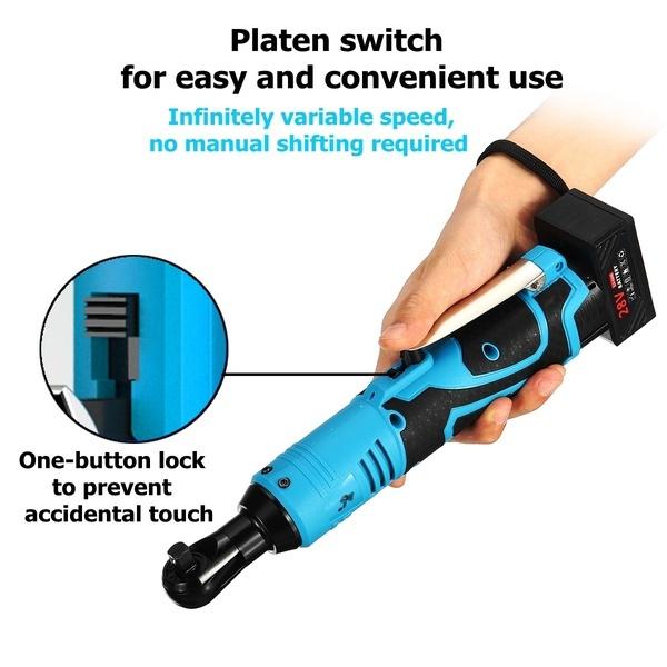 28V 60Nm Electric Cordless 90° Ratchet Wrench 3/8