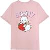 Summer Women Cute Lolita Pink T-Shirts Cartoon Strawberry Rabbit Print Tshirt Ruffles Short Sleeve Tops JK Girls Kawaii Tee Top