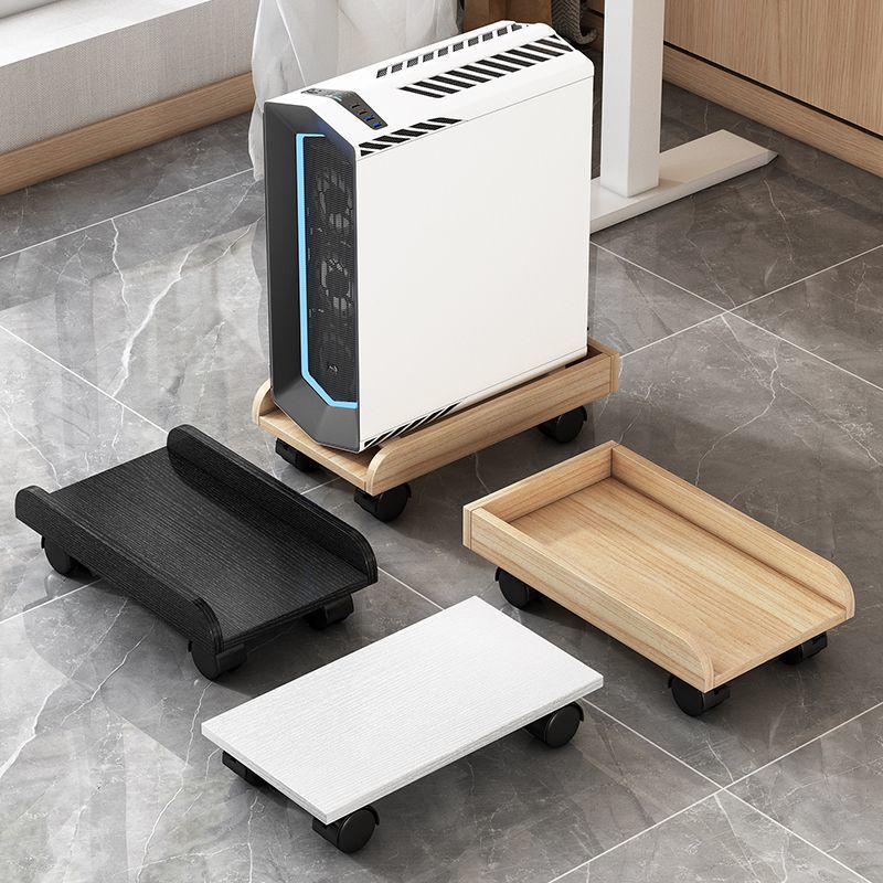 Movable Wooden Desktop Computer Chassis Tray with Wheels for Under-Desk Storage
