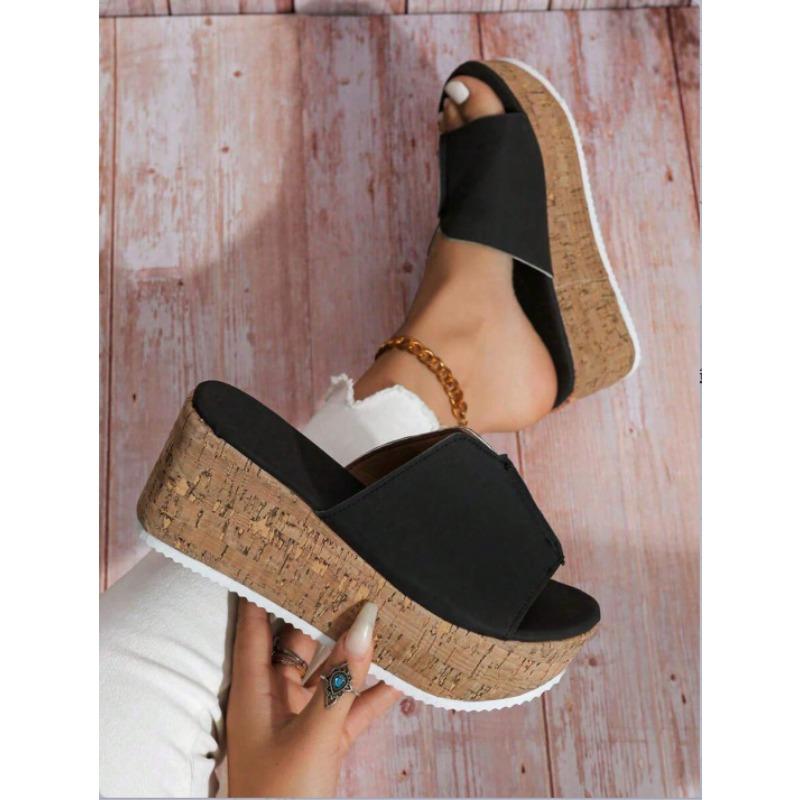 Large Size Women's Slope Heel Sandals New Thick Bottom Slope Heel Retro Women's Sandals Slippers