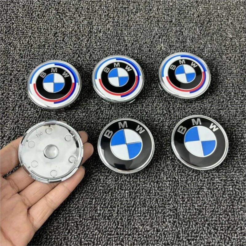 DECW8 1/4/7Pcs Car Wheel Hub Center Cover Steering Wheel Center Sticker Auto Front Hood Trunk Logo For BMW 50th Anniversary E36 E39