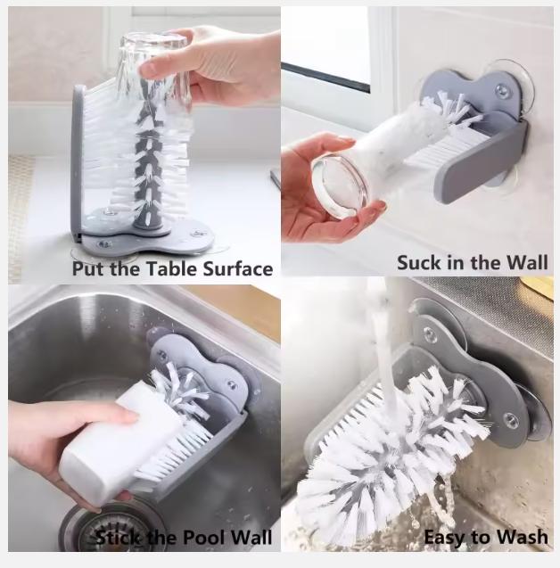 2025 Cup Scrubber Glass Cleaner Lazy Bottles Brush Sink Kitchen Accessories 2 In 1 Drink Mug Wine Suction Cup Cleaning Brush Gadgets