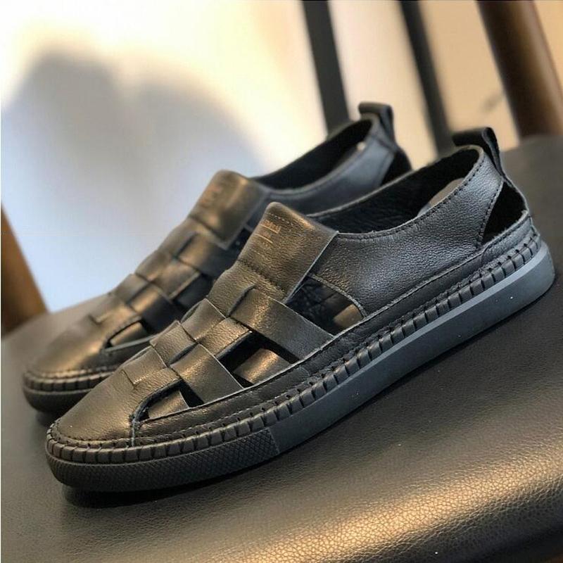 

Новые модные туфли для мужчин, летние сандалии из натуральной кожи, повседневная кожаная обувь, классные сандалии-гладиаторы 44 чёрный