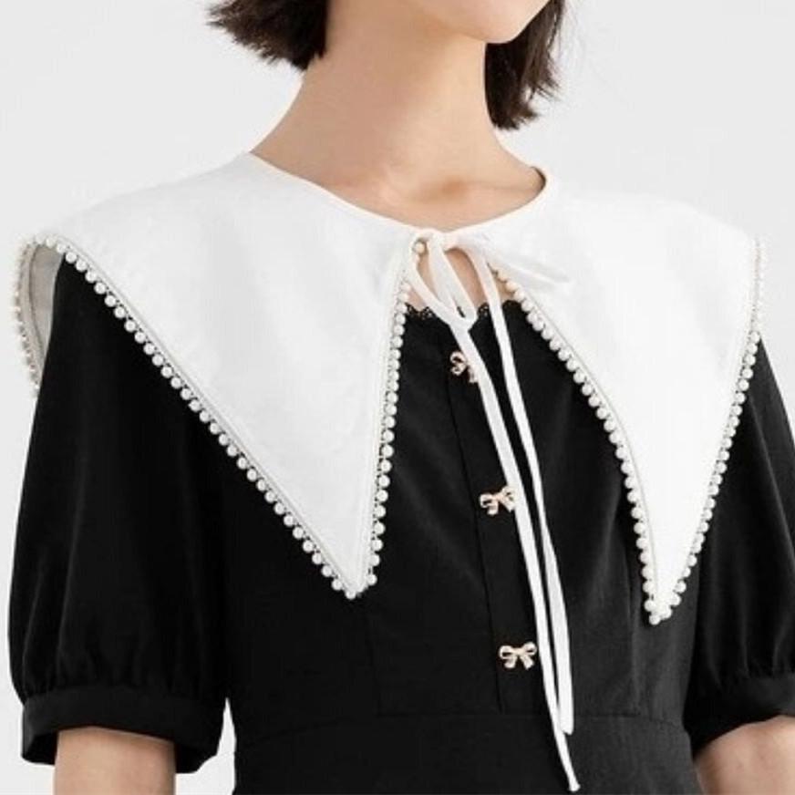 

Elegant Sweet Pearl Edge Decoration White Fake Collar Woman Fashion Detachable Lace-up False Collar Shawl белый