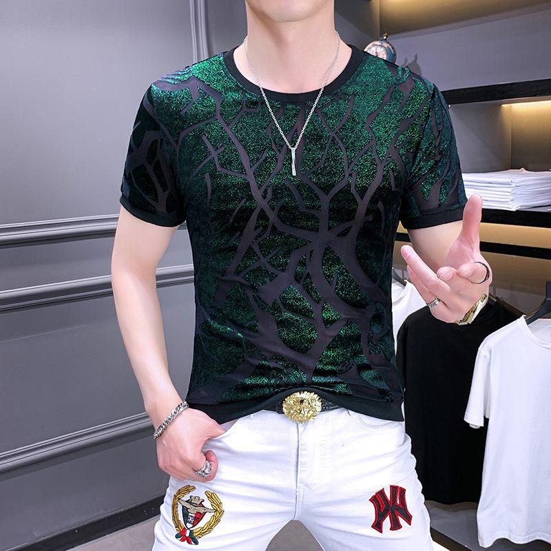 Diamond Hot Ice Silk Short Sleeved T-shirt for Men's Summer Wear Trendy Brand Versatile Half Sleeved T-shirt for Men's Casual Wear