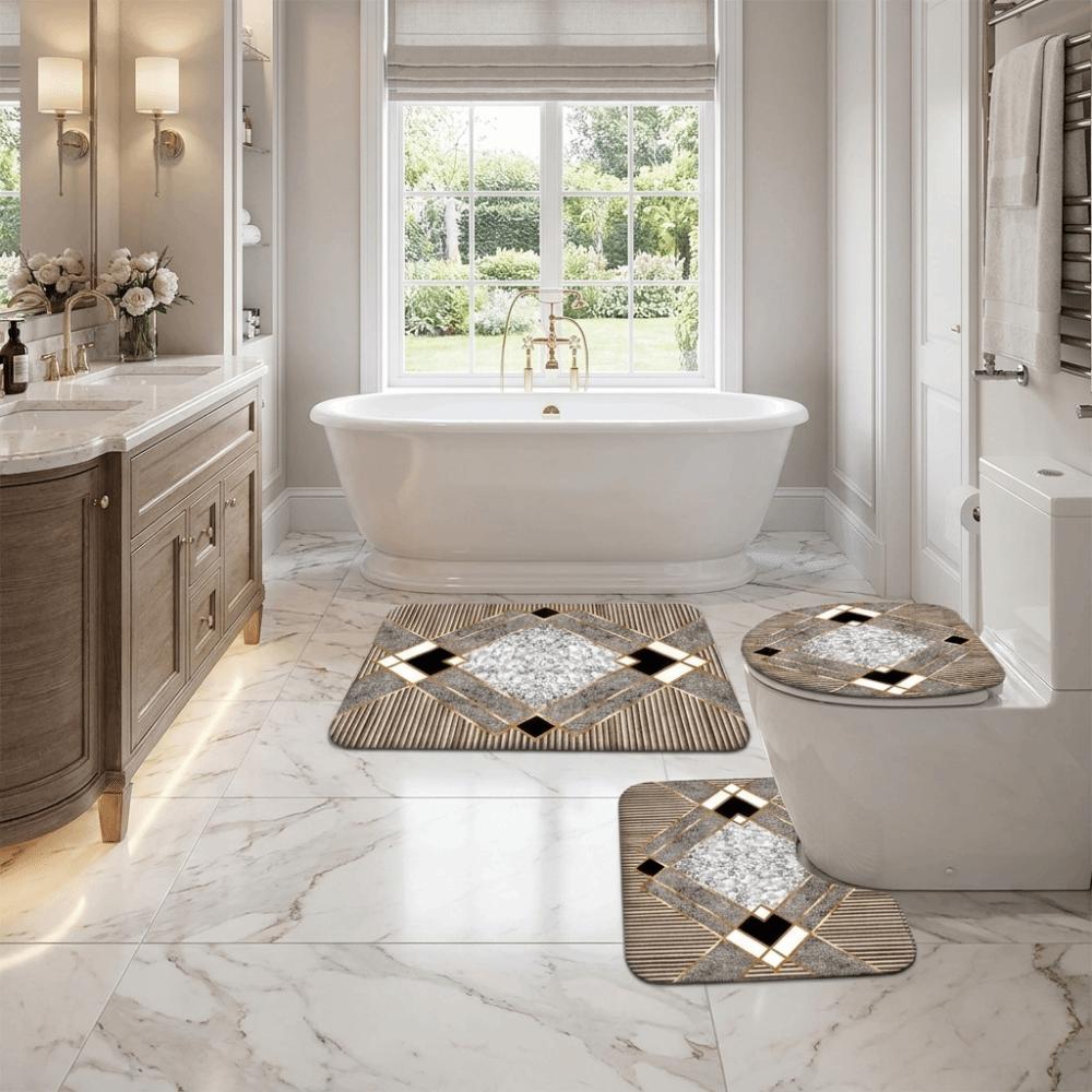 3PCS/SET Marble Pattern Bathroom Mat Soft Toilet Lid Cover Nordic-style Non-Slip Rug Home Floor