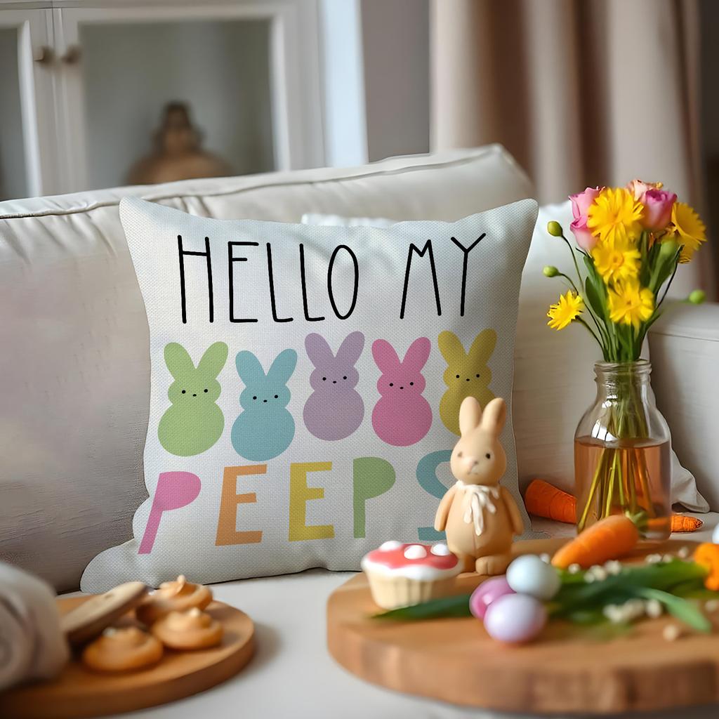 New Easter Pillowcase Cute Fun Rabbit Short Plush Linen Cushion Pillowcase