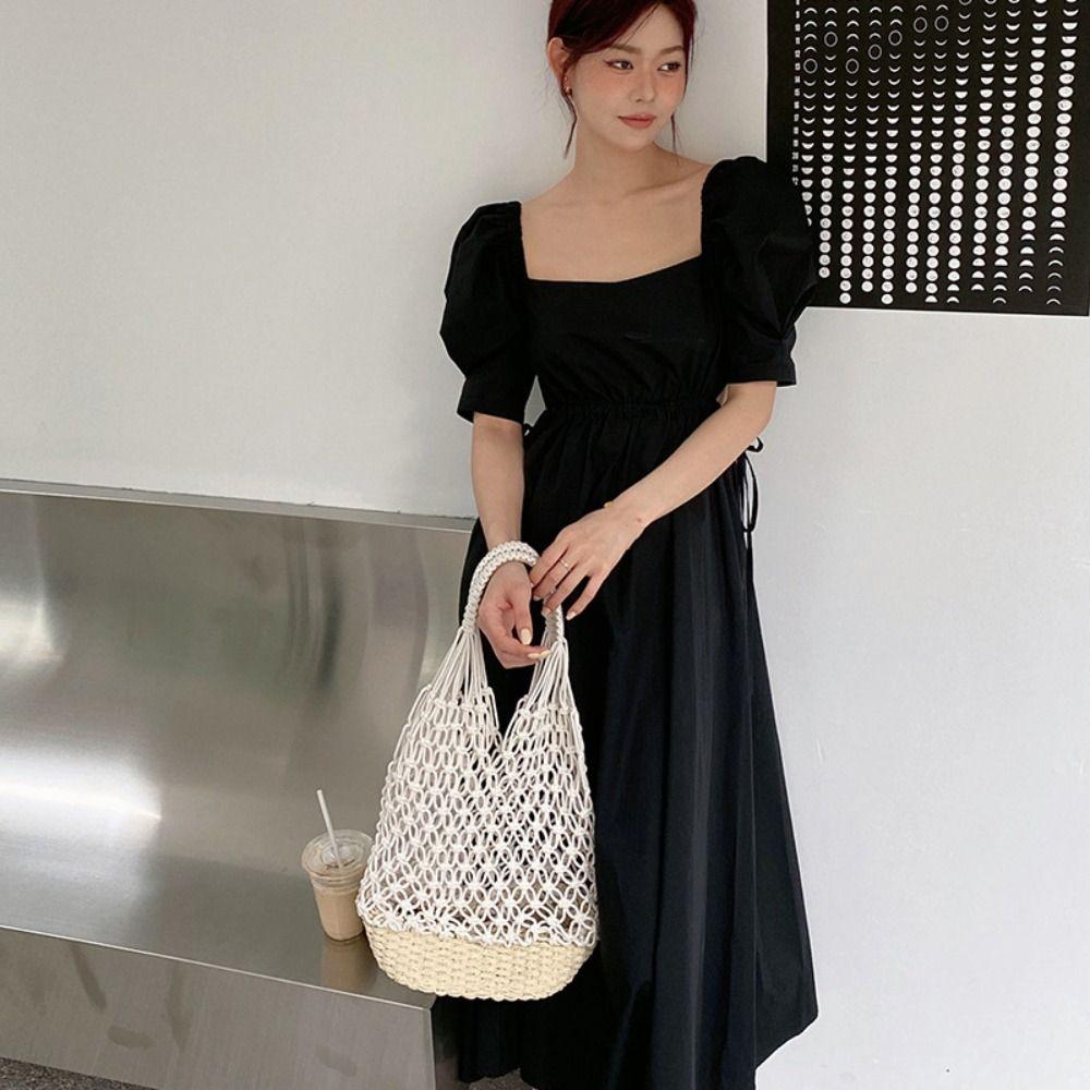 

Bohemian Weave Handbag Cotton Rope Crochet Tote Bag Trendy Beach Bag Shopping білий