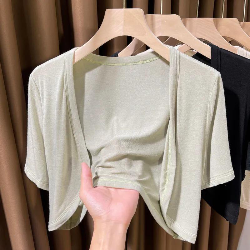 Women's Short Sleeve Open Front Cropped Cardigan Shrug