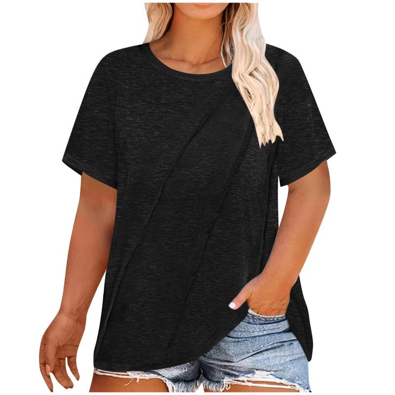 BITCED Women's Fashion Casual Solid Color Print Short Sleeve O-Neck Blouses & Shirts