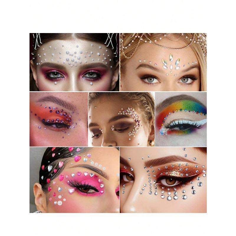 1pcs Self-Adhesive DIY Face Decor Stickers, Glitter Acrylic Rhinestone Stickers With Star, Moon, Butterfly & Flower Patterns,Face Glitter Stickers
