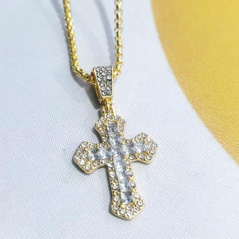Cross with Diamond Pendant Necklace Autumn and Winter Long Sweater Chain Street Hip Hop Necklace