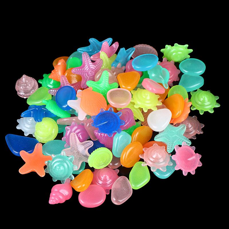 100Pcs/Pack Marine Luminous Stones Colorful Stones Simulating Shell Starfish Fish Tank Pebbles Fairy Garden Yard Ornaments