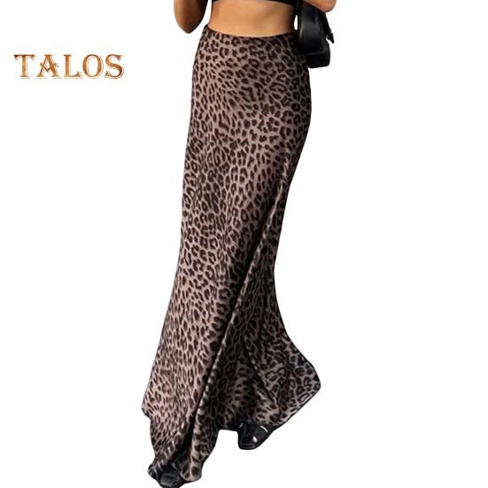 Women Skirt High Waist Leopard Print Sheath Fishtail Shape Floor Length Zipper Closure Half-opening Breathable Soft Party Prom Maxi Skirt
