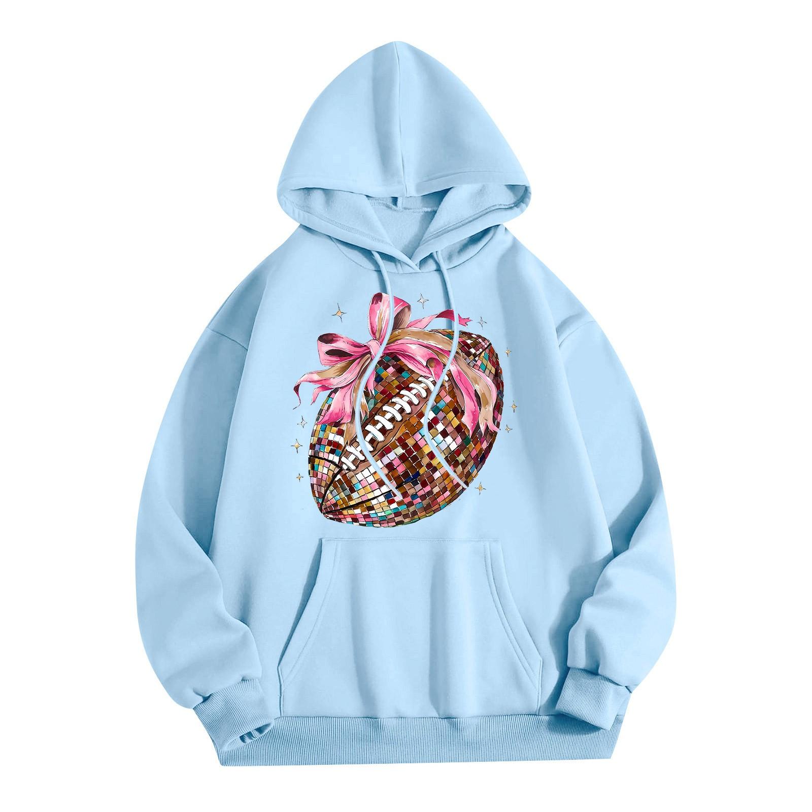 Женская модная легкая толстовка с длинными рукавами и карманами с принтом регби L розовый — фото 3