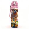 1PC Golden Retriever Dog Outdoor Print 750ml Color Plastic Sports Water Bottle Leakproof Flip Straw Lid Suitable for Sports Office Home Use