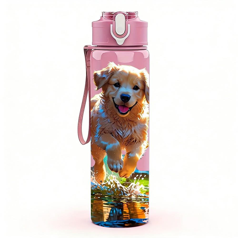 1PC Golden Retriever Dog Outdoor Print 750ml Color Plastic Sports Water Bottle Leakproof Flip Straw Lid Suitable for Sports Office Home Use