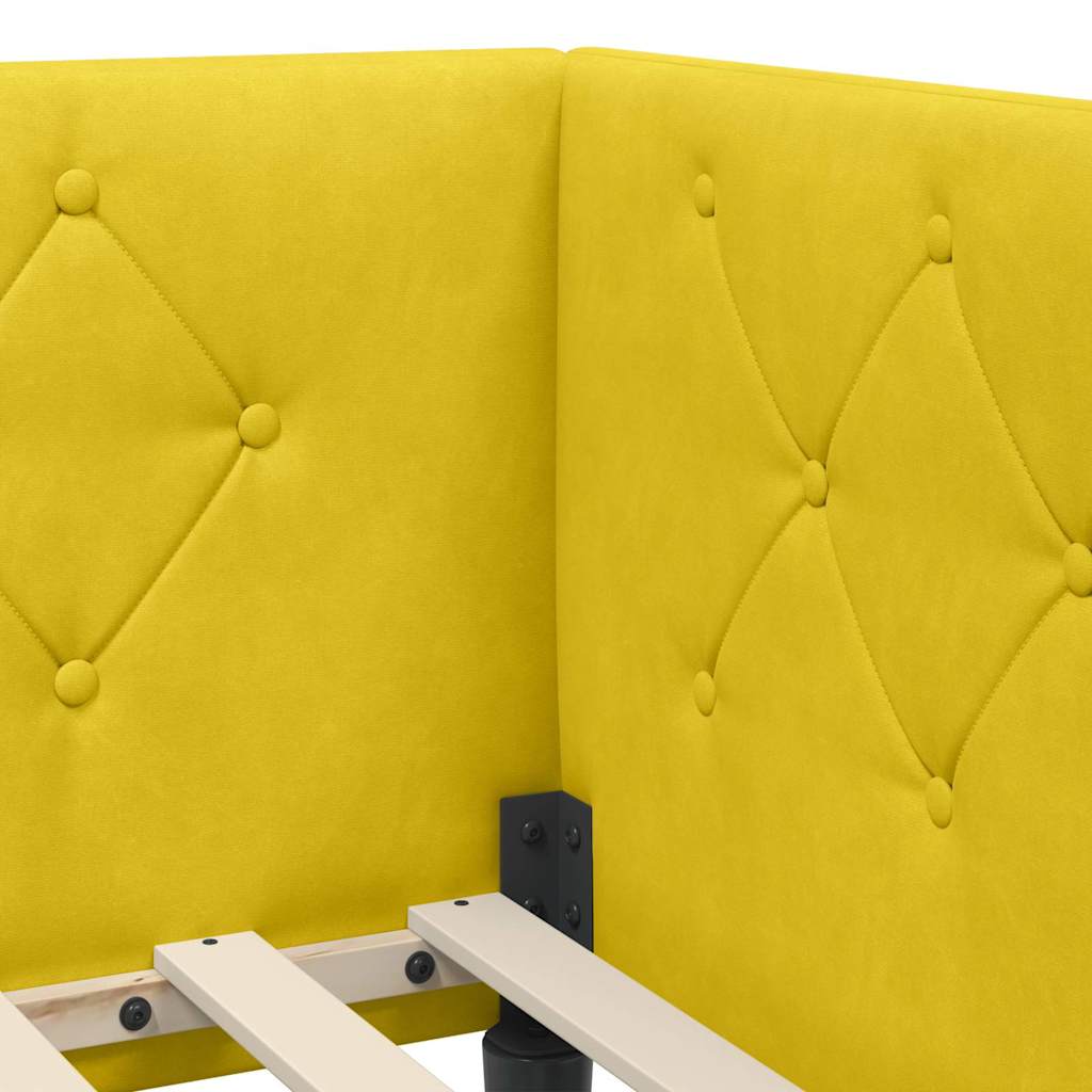Corner Bed Frame Yellow 90 X 190 Cm Velvet