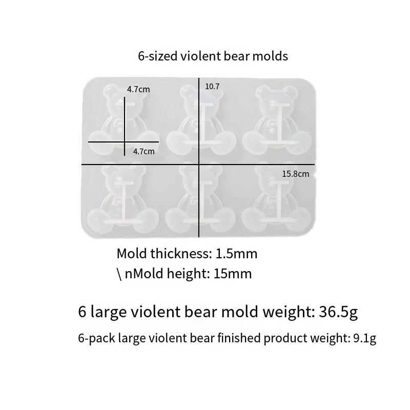 1PC Diy Crystal Epoxy Mold Bear Earrings Brooch Hairpin Violent Bear Silicone Mold