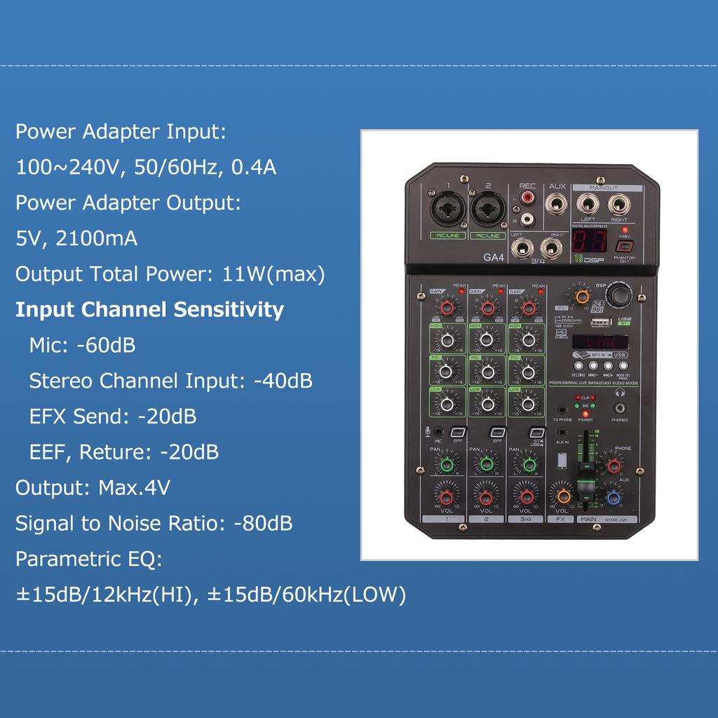 Musical Mini Audio Mixer Multi Function Effects Mixing Console USB BT Connection 48V Phantom Power for Conference