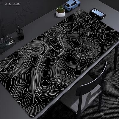 Topographic Contour Gaming Large Black And White Mouse Pad Desk Keyboard and Desk Mat Computer Protector Mat Abstract Mousepad