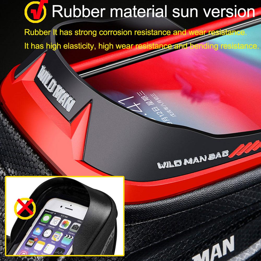 WILD MAN New Rainproof Bike Bag Bicycle Front Cell Phone Holder with Touchscreen Top Tube Cycling Reflective MTB