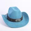 New western cowboy hat men's and women's wide-brimmed top hat bull head rivet belt buckle sun hat