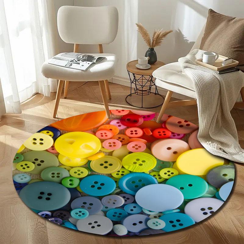 Eclectic Round Moon Multicolor Carpet, Non-Slip Floor Mat for Dining Room