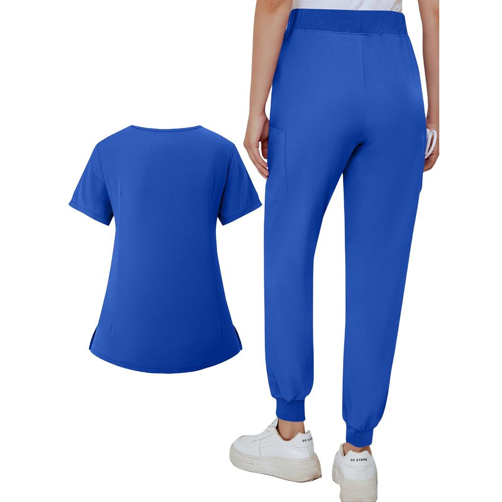 Women's Summer V-neck Zippered Loose Uniform With Pockets And Short Sleeves