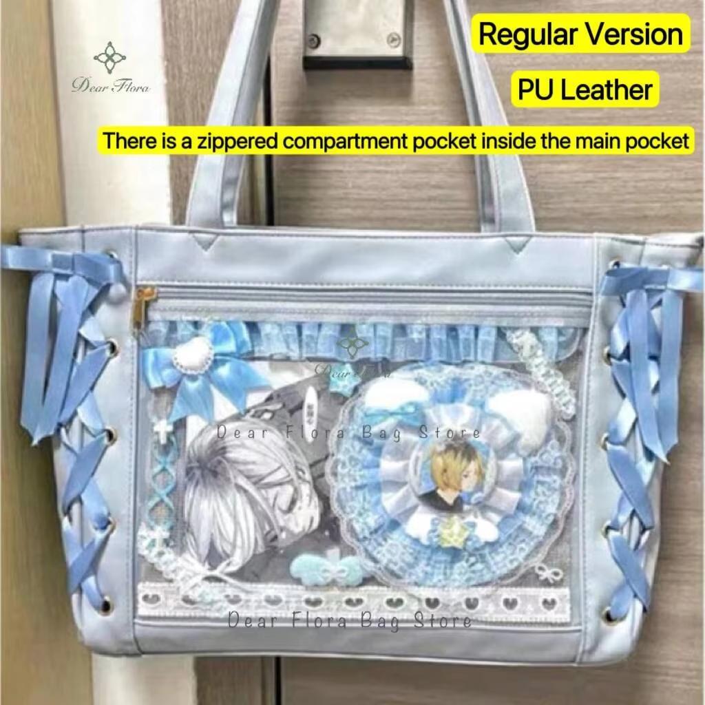 Japanese Sweet Women Ribbon Ita Bag Fashion Large Capacity Tote Bag Aesthetic Shoulder Bag Cute Lolita Girl Transparent Handbags