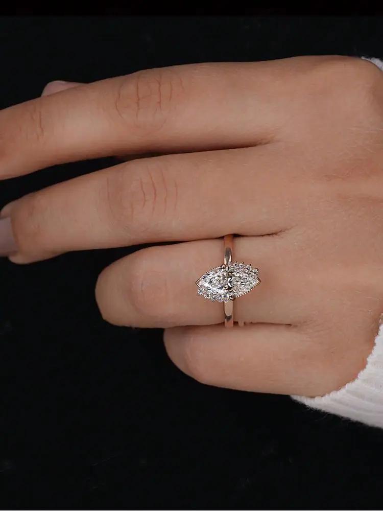 925 Sterling Silver Fashion Golden Marquise Series Zircon Ring For Women Engagement Wedding Simple High Quality Fine Jewelry