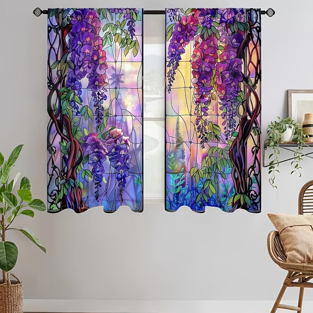 2 Stück Vorhänge mit Blauregenblumen-Druck, Stangentaschenvorhänge 30*65, Schlafzimmer und Wohnzimmer, Raumdekoration, Heimdekoration