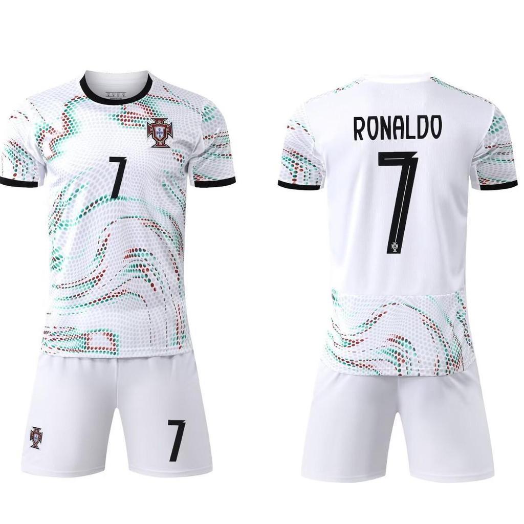 Portugal Uit Wit Nee. 7 Ronaldo Voetbalshirt, Maten 14-3XL voor Kinderen & Volwassenen