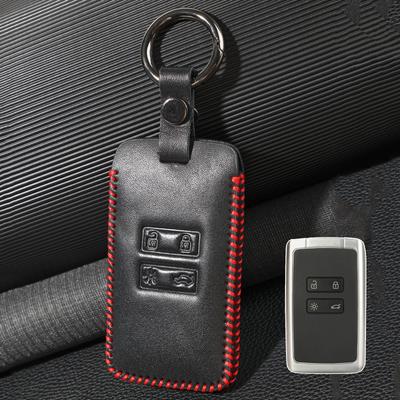 4 mygtukų PU odinis automobilio nuotolinio valdymo pultas raktų pakabukas, grandinės žiedo laikiklio dangtelis, skirtas Renault Koleos Kadjar Captur Espace Megane Fluence