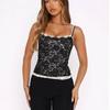 Lace Panel Black Sleeveless Top With Nylon Blend For Adult Night Out Fashion