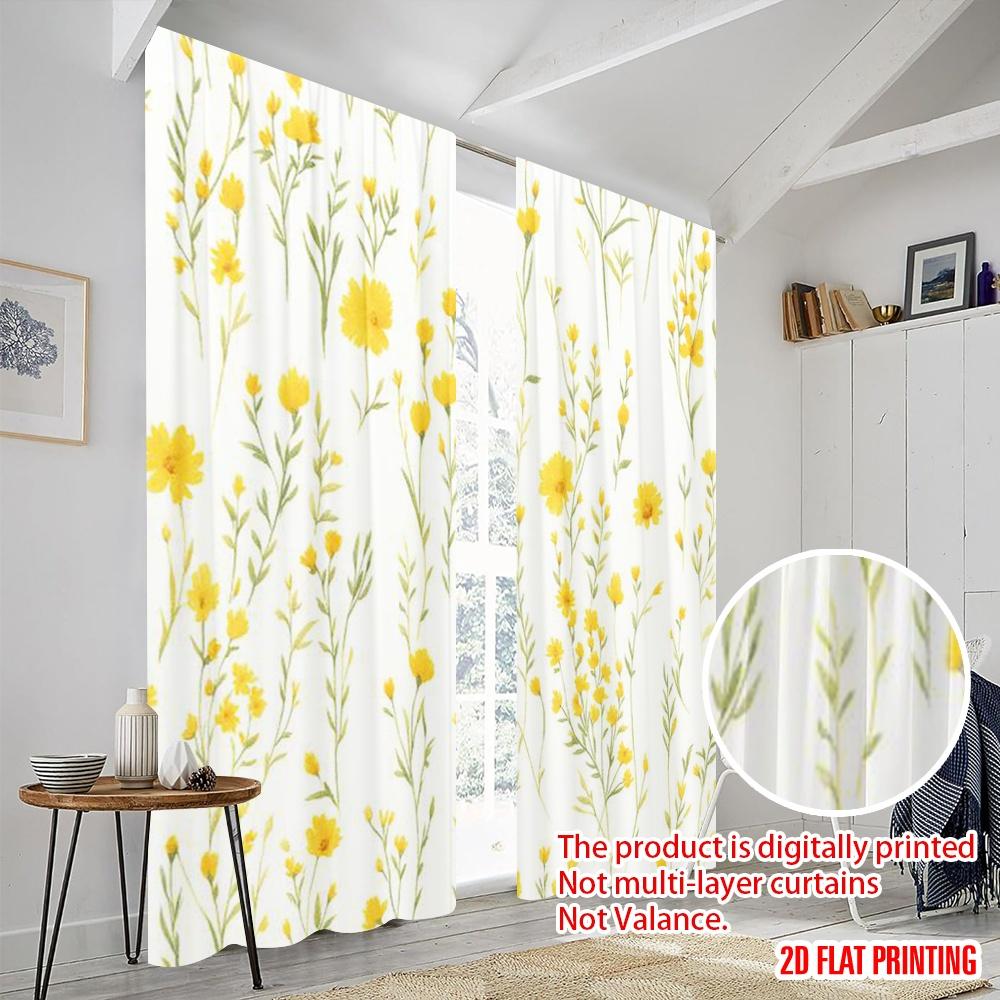 2pcs,2D plane printing Curtains Roller Blinds Yellow Blossoms Versatile Polyester (without rod) Festive Use for Bedroom, Living