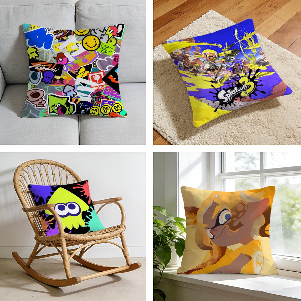 Game SSplatoon Cushion Cover Short Plush Pillowcase for Bed Sofa Carwashable