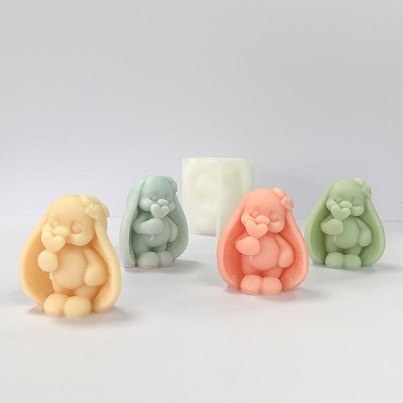 Handgefertigte Silikonform 3D-Kaninchen Kerzenformen Gießformen Backformen Bastelbedarf für Kuchen Fondant Dekorationen