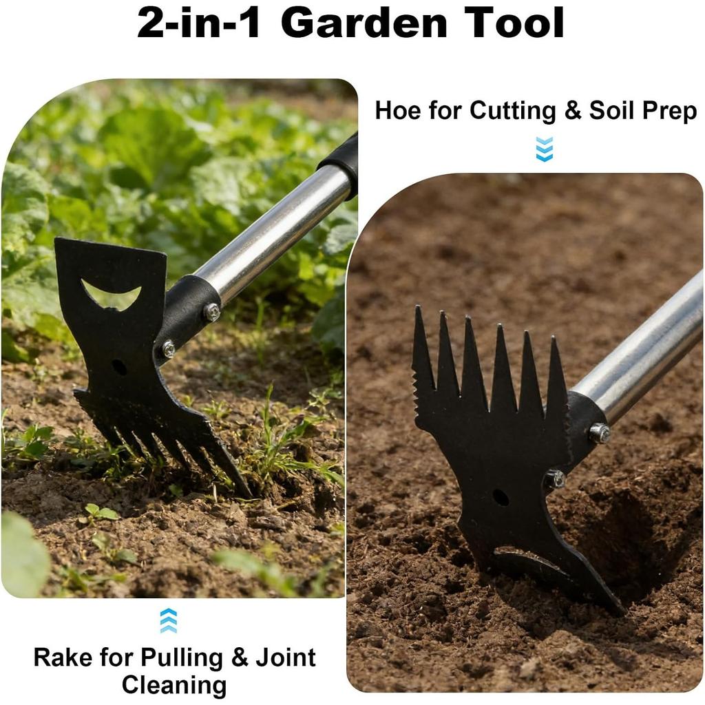 Weeding Tools, 58in Weed Remover Tool Gardening Tools, 2 In 1 Manual Garden Hoe with Long Handle, Heavy Duty Stainless Steel for Garden Digging Lawn