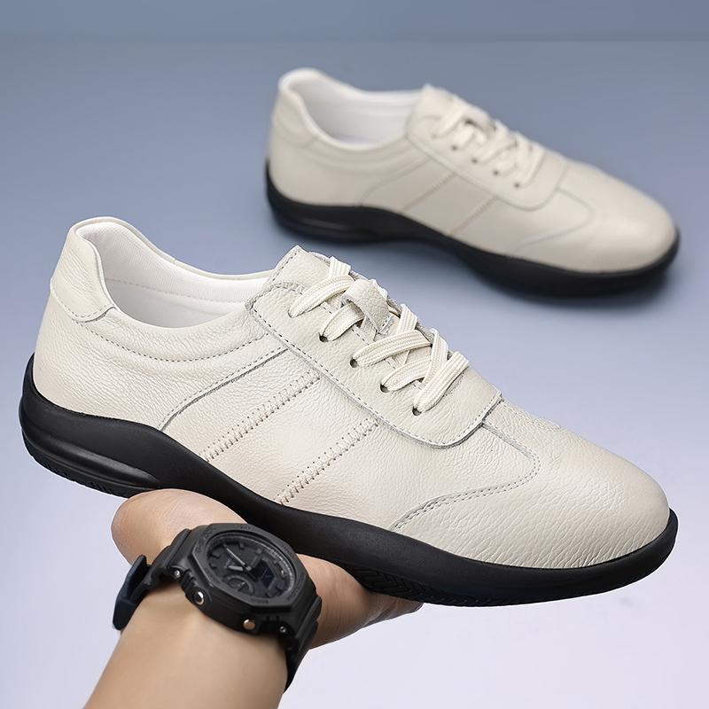 Simple Comfort Men's Outdoor Ventilation Non-slip Genuine Leather Sports Shoes Men Soft Flat Bottomed Little White Shoes