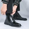 Men Brogues Boots Motorcycle Casual Ankle Boots Wingtip Dress Formal High Top Black White Leather Boots Over Sized