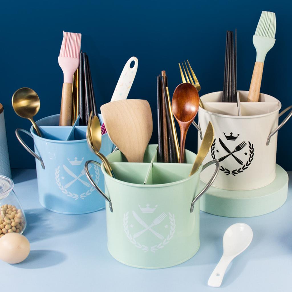Chopstick Holder FourDivided Spatula Forks Binaural Handles for Household Blue