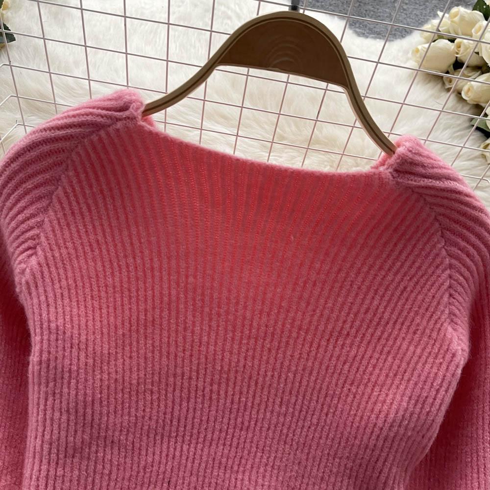 Herbst und Winter Koreanische Kreuz V-ausschnitt Unregelmäßige Lose Dünne Faul Wind Temperament Gestrickte Pullover