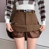Women's A-Line Pleated Corduroy Wool Skirt with High Waist and Built-in Shorts for Autumn/Winter 2024.