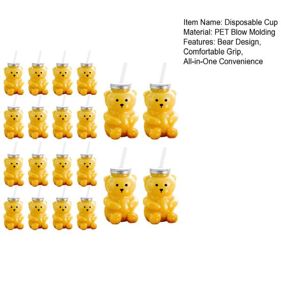 Jednorázový kelímek s víčkem a brčkem Ergonomický plastový tumbler ve tvaru medvídka Nápojové sklo Domov Kancelář Bar Denní použití