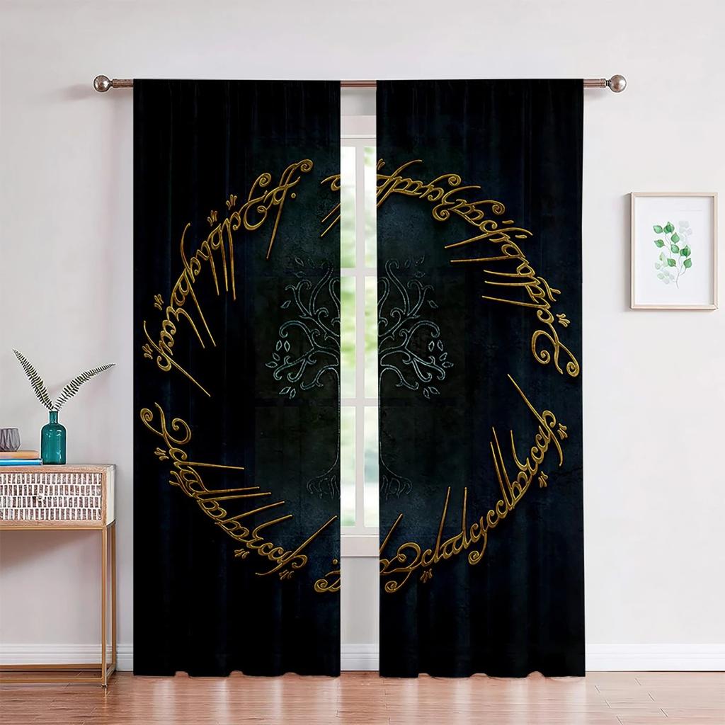 Retro Pattern Curtains Personalized Luxury Rune Shield 3D Printing Curtain Rod Pocket Decorative Curtains Bedroom Living Room