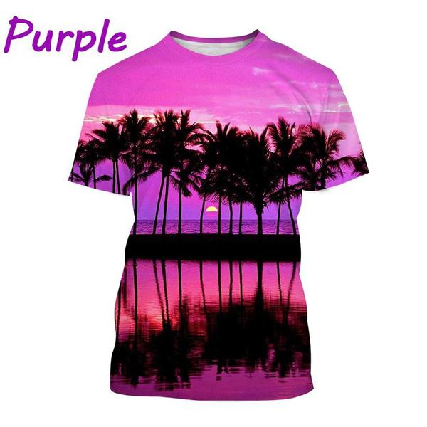 

Футболка с коротким рукавом и принтом «Пляж и пальмы» с 3D-принтом для любителей моды, облегающая повседневная футболка S синий