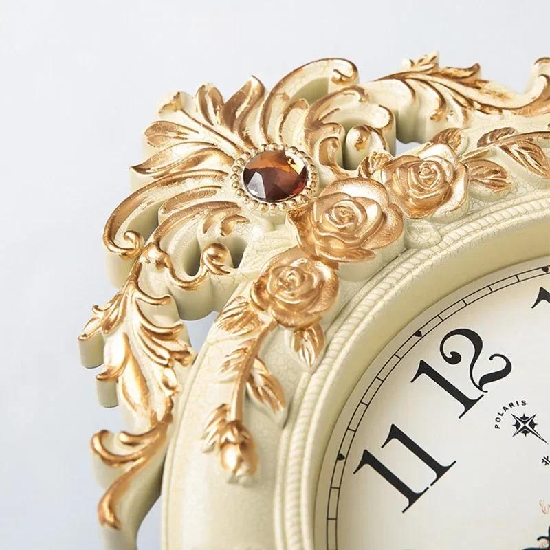 European-style Living Room Decoration Mute Large Wall Clock Wall Sticker Home Decor Bedroom Flower Carving Retro Swing CloI9K3F4