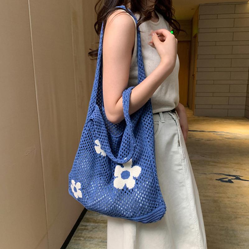 Nowa Prosta Retro Torba na Ramię Torebka dla Kobiet Moda Słodki Kwiat Ażurowa Torba Tote Duża Pojemność Damska Torba na Zakupy