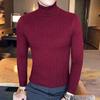 Men's Autumn and Winter Casual Solid Color High Neck Long Sleeve Knit Slim Jersey